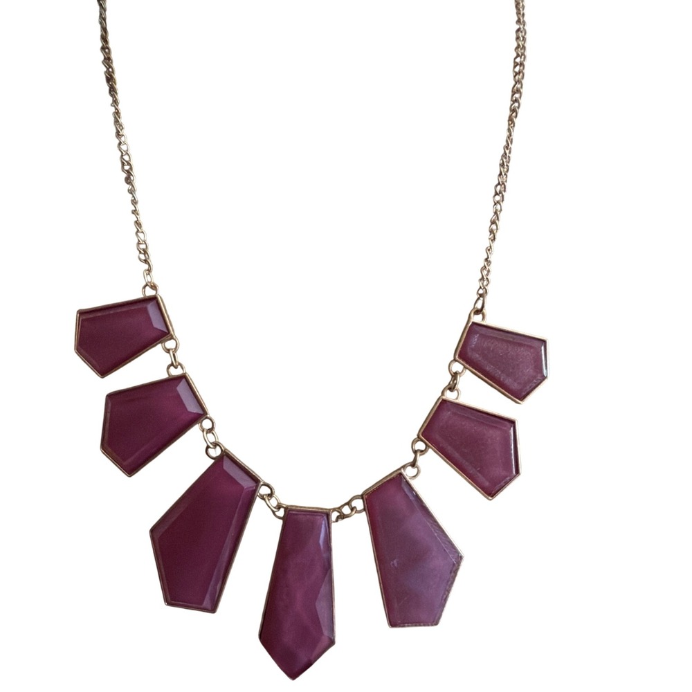 Plum Purple Geometric Shield Bib Necklace Gold Tone Statement Contemporary